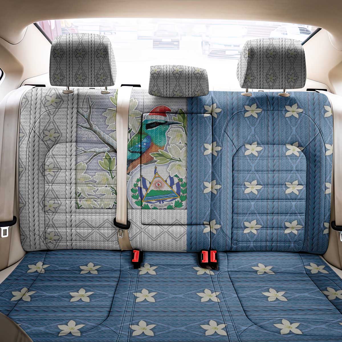 El Salvador Torogoz Christmas Back Car Seat Cover With Wool Effect Patterns - Wonder Print Shop