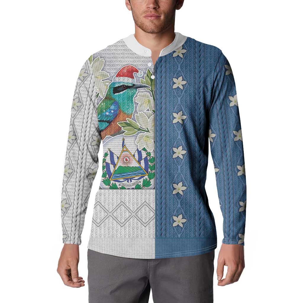 El Salvador Torogoz Christmas Button Sweatshirt With Wool Effect Patterns - Wonder Print Shop