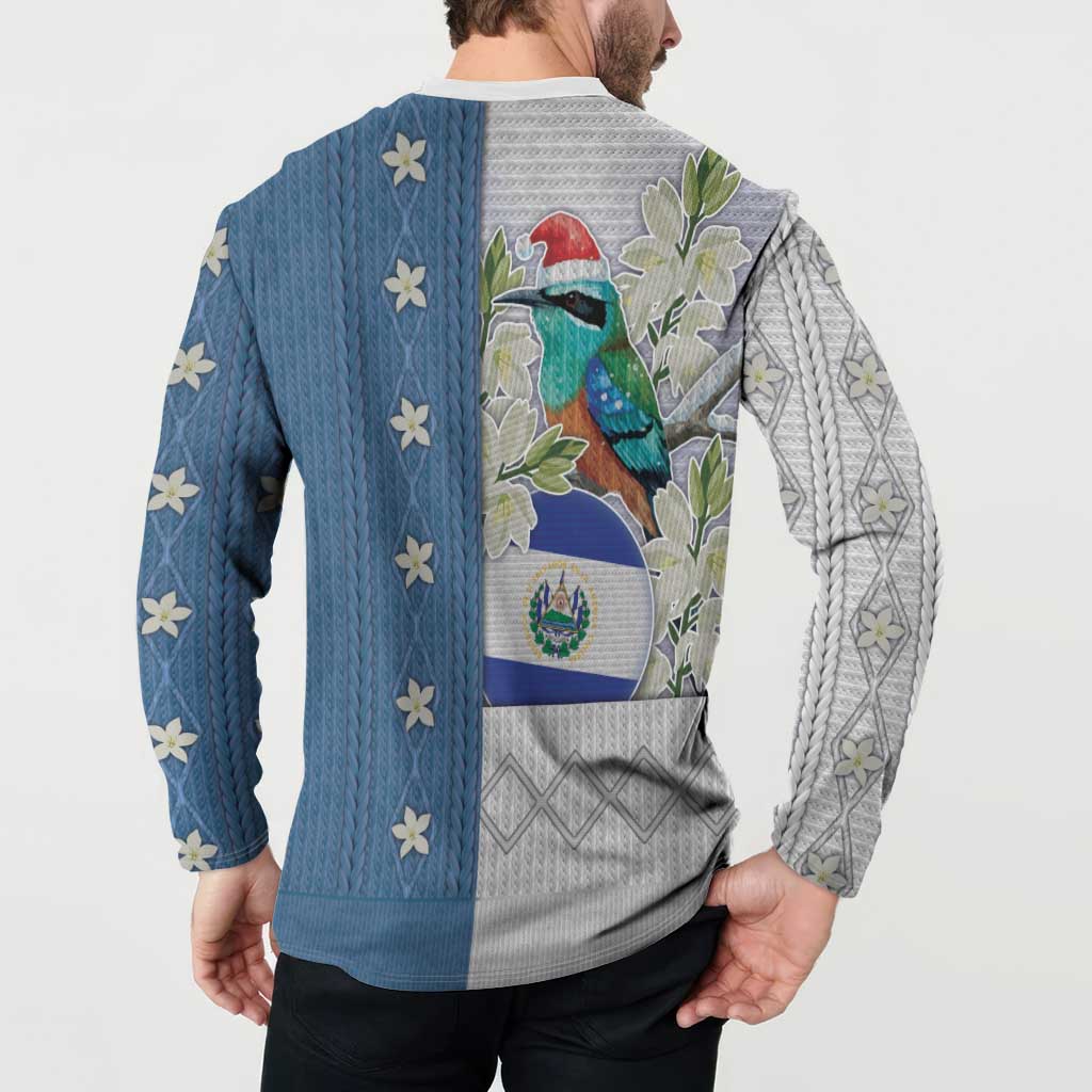El Salvador Torogoz Christmas Button Sweatshirt With Wool Effect Patterns - Wonder Print Shop