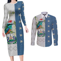 El Salvador Torogoz Christmas Couples Matching Long Sleeve Bodycon Dress and Long Sleeve Button Shirt With Wool Effect Patterns - Wonder Print Shop