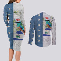 El Salvador Torogoz Christmas Couples Matching Long Sleeve Bodycon Dress and Long Sleeve Button Shirt With Wool Effect Patterns - Wonder Print Shop