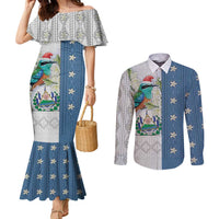 El Salvador Torogoz Christmas Couples Matching Mermaid Dress and Long Sleeve Button Shirt With Wool Effect Patterns - Wonder Print Shop