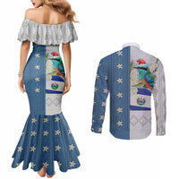 El Salvador Torogoz Christmas Couples Matching Mermaid Dress and Long Sleeve Button Shirt With Wool Effect Patterns - Wonder Print Shop