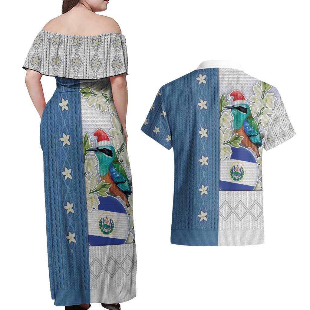 El Salvador Torogoz Christmas Couples Matching Off Shoulder Maxi Dress and Hawaiian Shirt With Wool Effect Patterns - Wonder Print Shop