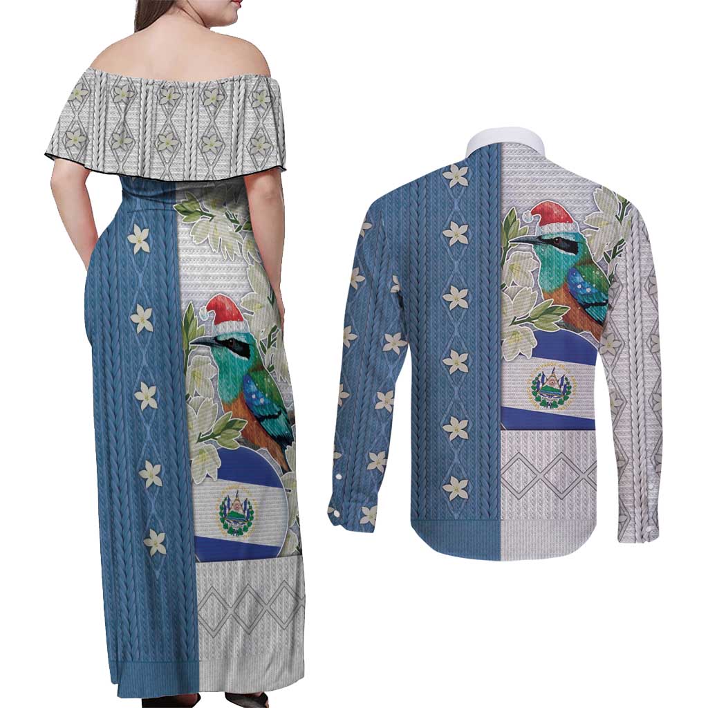 El Salvador Torogoz Christmas Couples Matching Off Shoulder Maxi Dress and Long Sleeve Button Shirt With Wool Effect Patterns - Wonder Print Shop