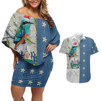El Salvador Torogoz Christmas Couples Matching Off Shoulder Short Dress and Hawaiian Shirt With Wool Effect Patterns - Wonder Print Shop