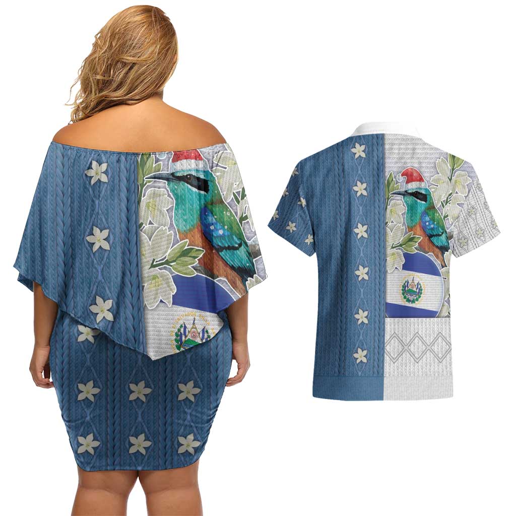 El Salvador Torogoz Christmas Couples Matching Off Shoulder Short Dress and Hawaiian Shirt With Wool Effect Patterns - Wonder Print Shop