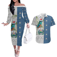 El Salvador Torogoz Christmas Couples Matching Off The Shoulder Long Sleeve Dress and Hawaiian Shirt With Wool Effect Patterns - Wonder Print Shop