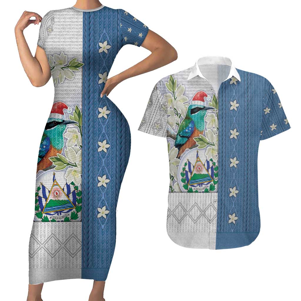El Salvador Torogoz Christmas Couples Matching Short Sleeve Bodycon Dress and Hawaiian Shirt With Wool Effect Patterns - Wonder Print Shop