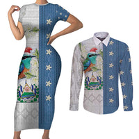 El Salvador Torogoz Christmas Couples Matching Short Sleeve Bodycon Dress and Long Sleeve Button Shirt With Wool Effect Patterns - Wonder Print Shop