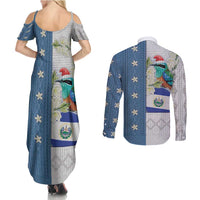 El Salvador Torogoz Christmas Couples Matching Summer Maxi Dress and Long Sleeve Button Shirt With Wool Effect Patterns - Wonder Print Shop