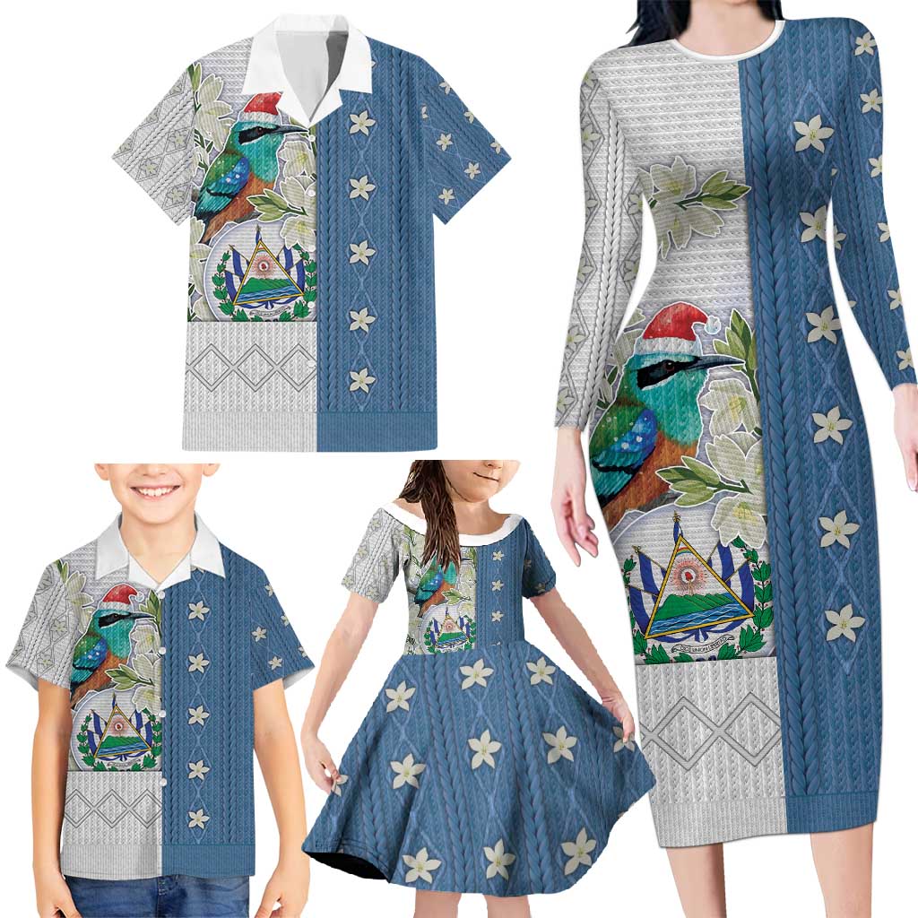 El Salvador Torogoz Christmas Family Matching Long Sleeve Bodycon Dress and Hawaiian Shirt With Wool Effect Patterns - Wonder Print Shop