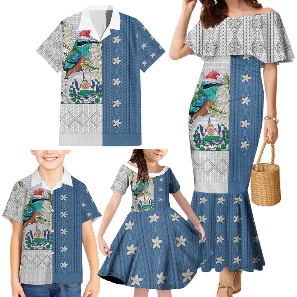 El Salvador Torogoz Christmas Family Matching Mermaid Dress and Hawaiian Shirt With Wool Effect Patterns - Wonder Print Shop
