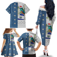 El Salvador Torogoz Christmas Family Matching Off The Shoulder Long Sleeve Dress and Hawaiian Shirt With Wool Effect Patterns - Wonder Print Shop