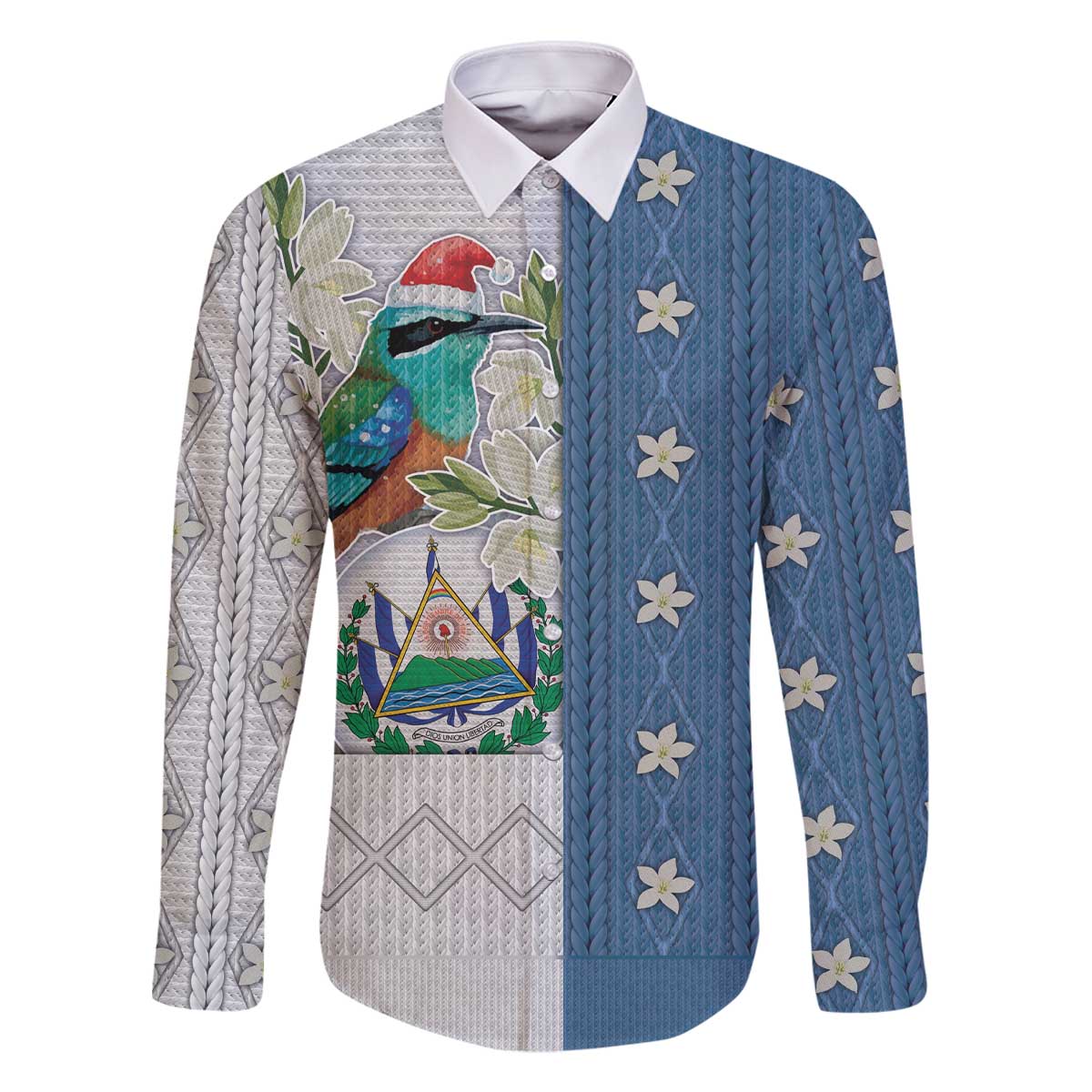 El Salvador Torogoz Christmas Family Matching Off The Shoulder Long Sleeve Dress and Hawaiian Shirt With Wool Effect Patterns - Wonder Print Shop