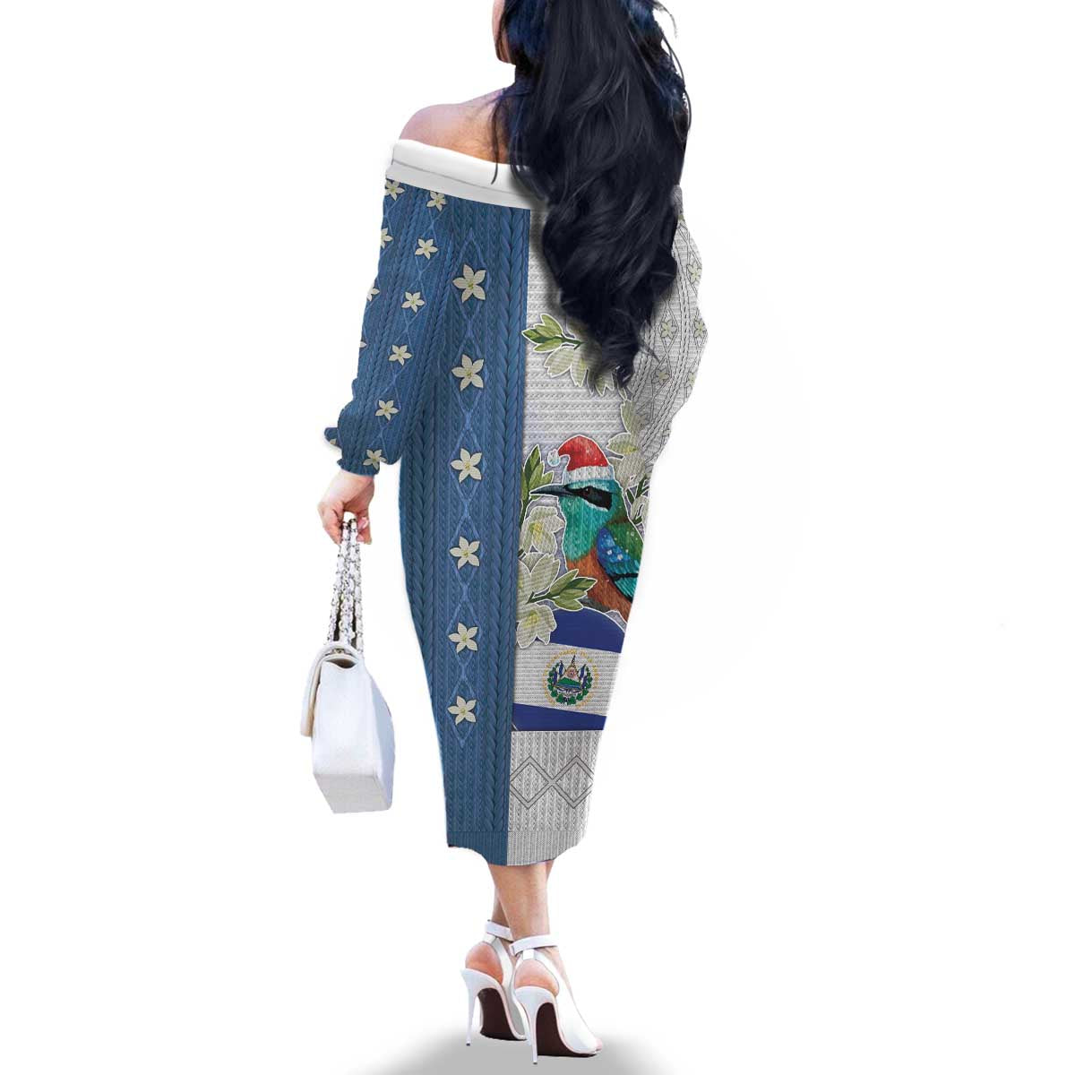 El Salvador Torogoz Christmas Family Matching Off The Shoulder Long Sleeve Dress and Hawaiian Shirt With Wool Effect Patterns - Wonder Print Shop