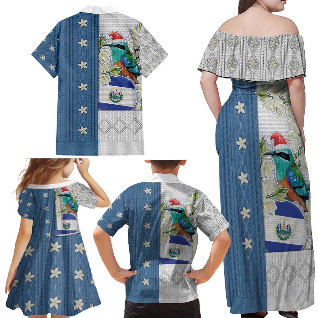El Salvador Torogoz Christmas Family Matching Off Shoulder Maxi Dress and Hawaiian Shirt With Wool Effect Patterns - Wonder Print Shop