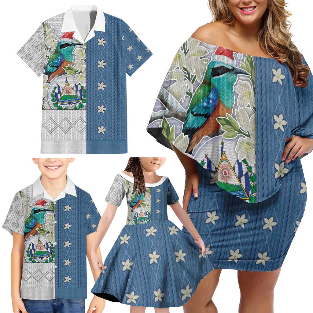 El Salvador Torogoz Christmas Family Matching Off Shoulder Short Dress and Hawaiian Shirt With Wool Effect Patterns - Wonder Print Shop