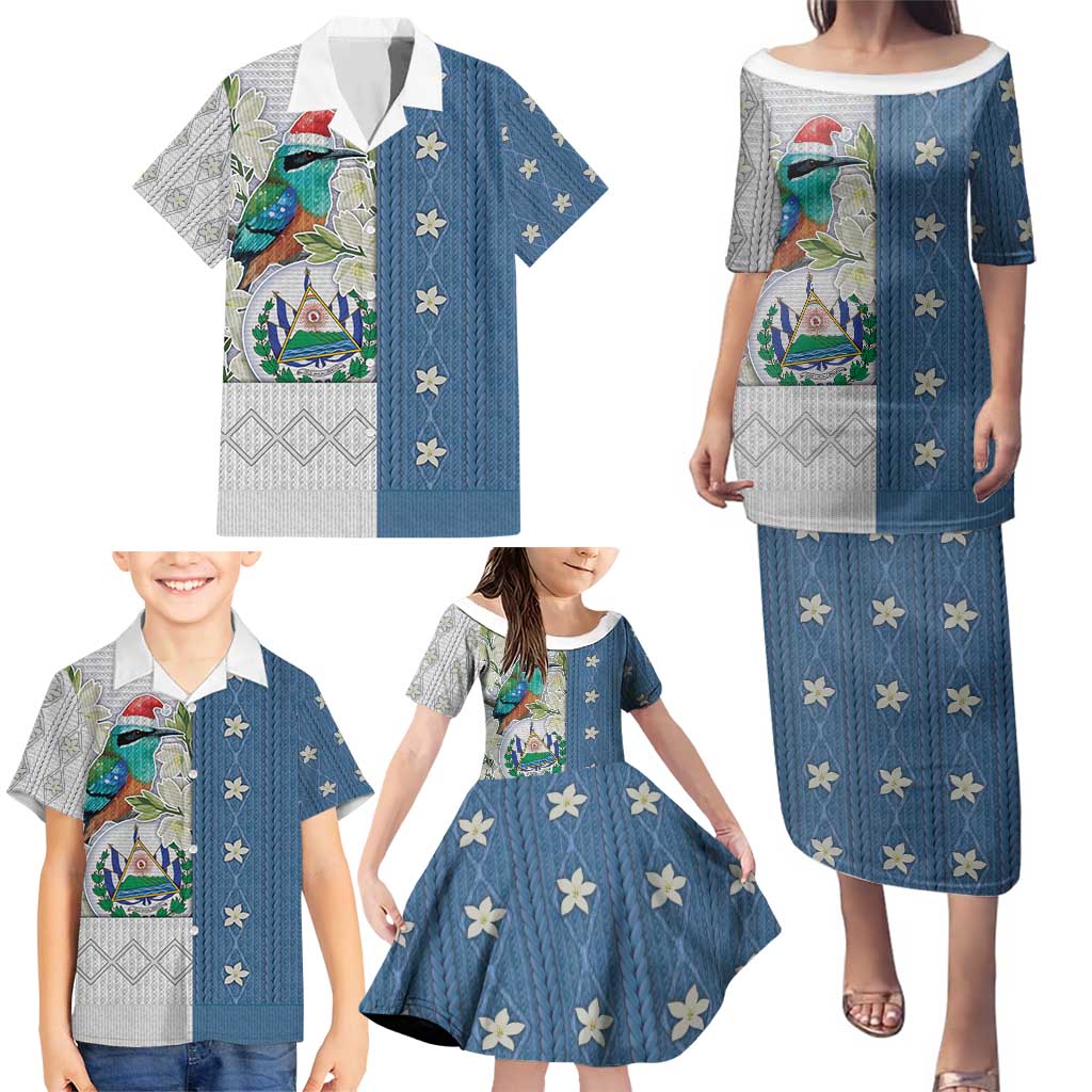 El Salvador Torogoz Christmas Family Matching Puletasi and Hawaiian Shirt With Wool Effect Patterns - Wonder Print Shop