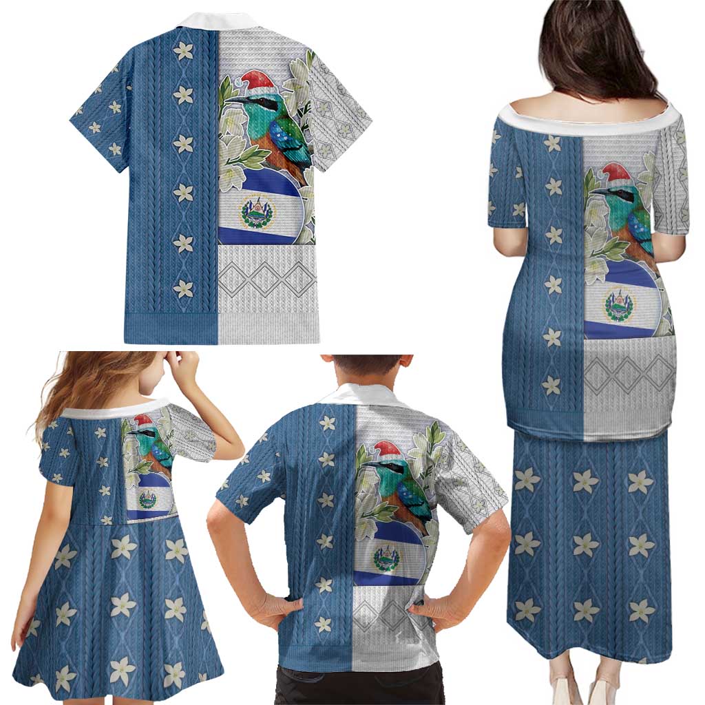 El Salvador Torogoz Christmas Family Matching Puletasi and Hawaiian Shirt With Wool Effect Patterns - Wonder Print Shop