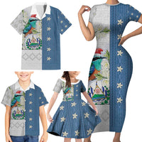 El Salvador Torogoz Christmas Family Matching Short Sleeve Bodycon Dress and Hawaiian Shirt With Wool Effect Patterns - Wonder Print Shop