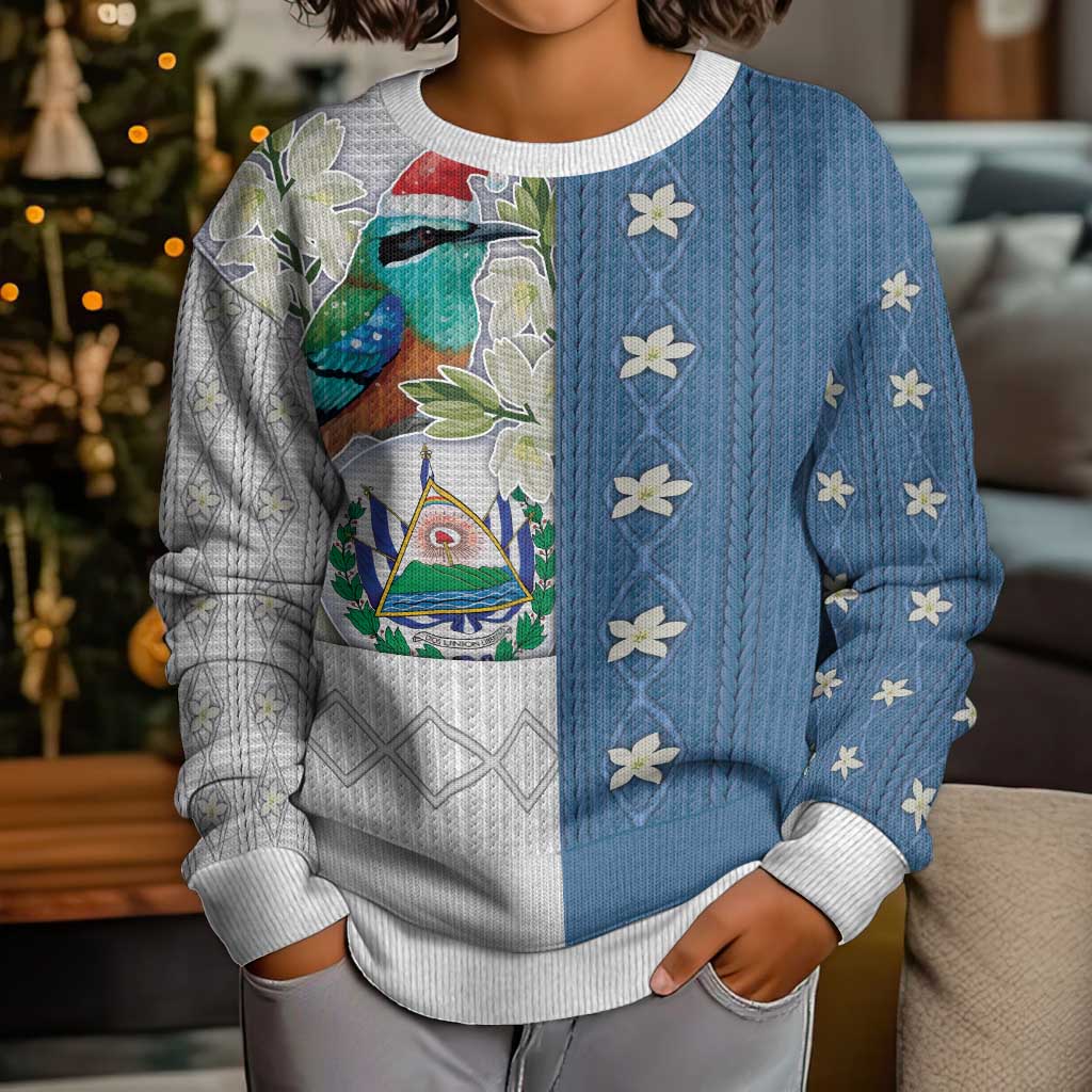 El Salvador Torogoz Christmas Kid Ugly Christmas Sweater With Wool Effect Patterns - Wonder Print Shop