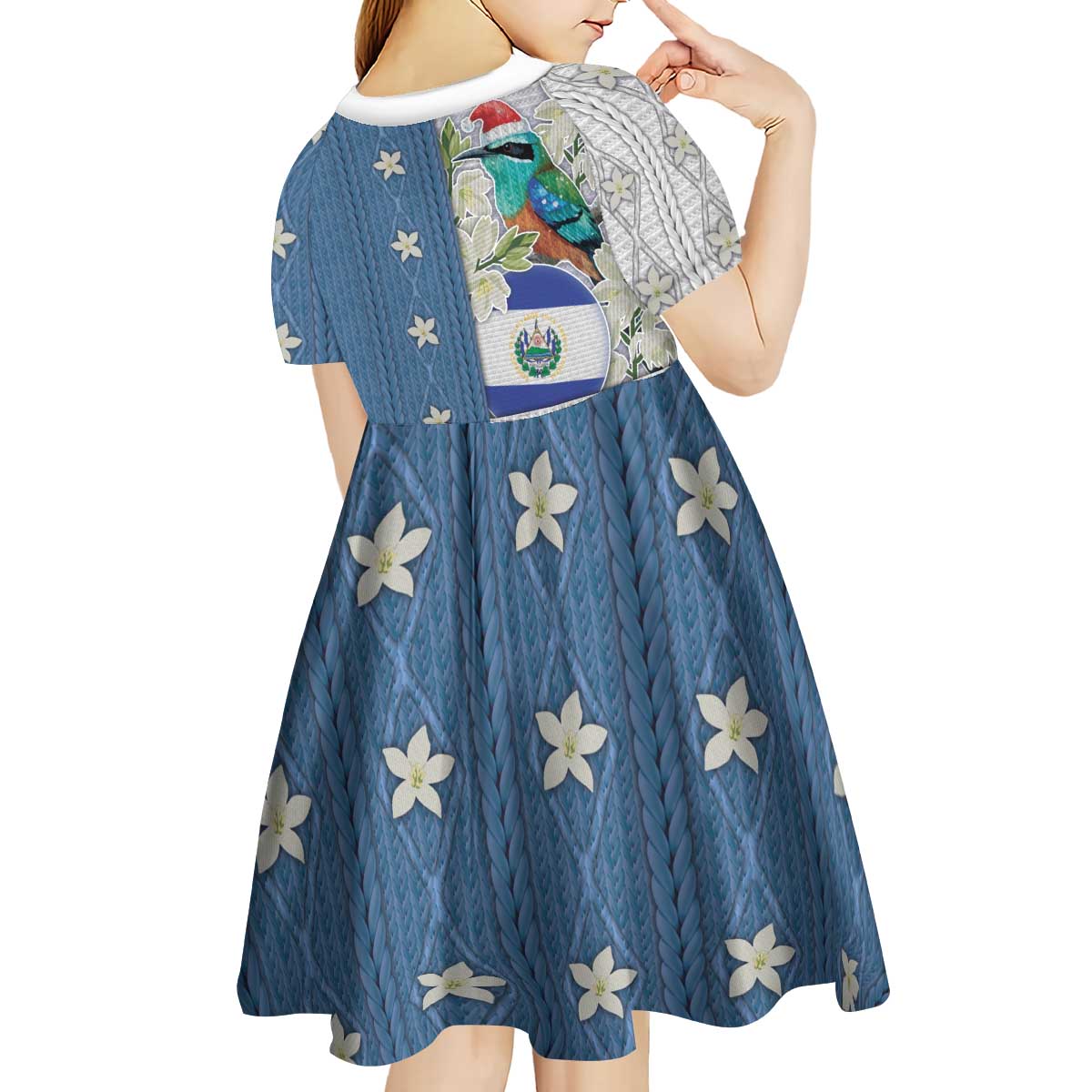 El Salvador Torogoz Christmas Kid Short Sleeve Dress With Wool Effect Patterns - Wonder Print Shop