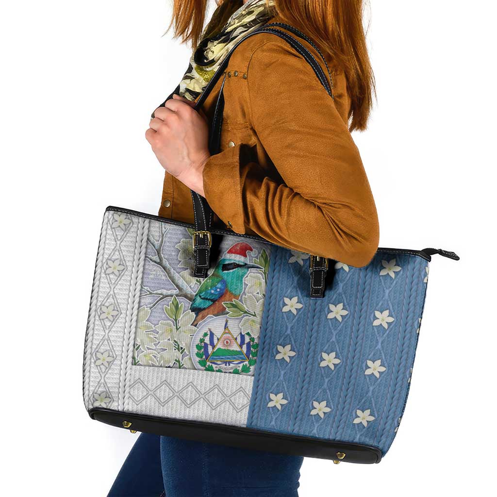 El Salvador Torogoz Christmas Leather Tote Bag With Wool Effect Patterns - Wonder Print Shop