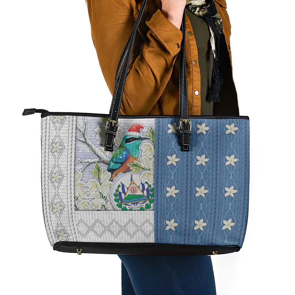 El Salvador Torogoz Christmas Leather Tote Bag With Wool Effect Patterns - Wonder Print Shop