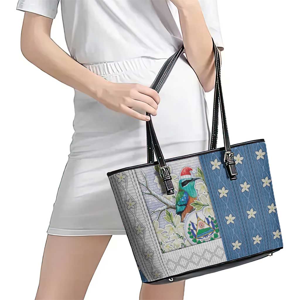 El Salvador Torogoz Christmas Leather Tote Bag With Wool Effect Patterns - Wonder Print Shop