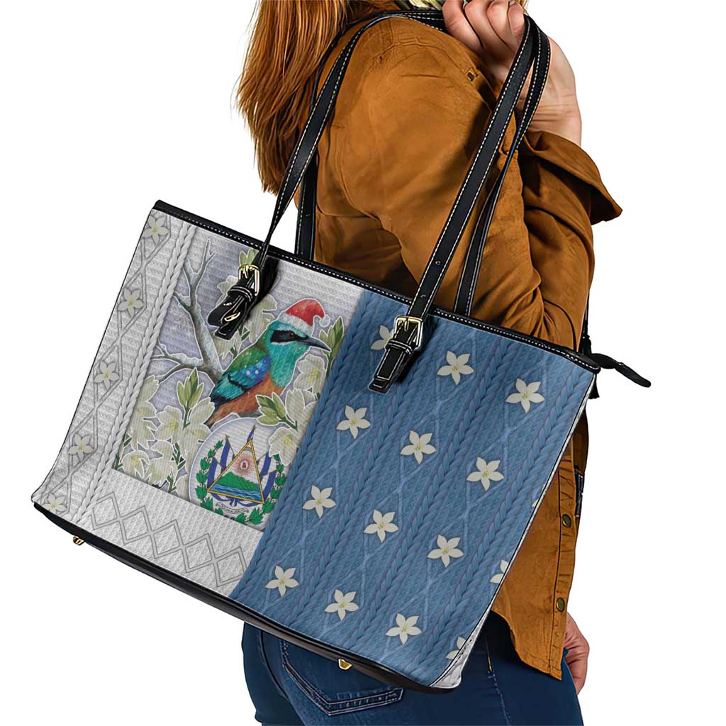 El Salvador Torogoz Christmas Leather Tote Bag With Wool Effect Patterns - Wonder Print Shop