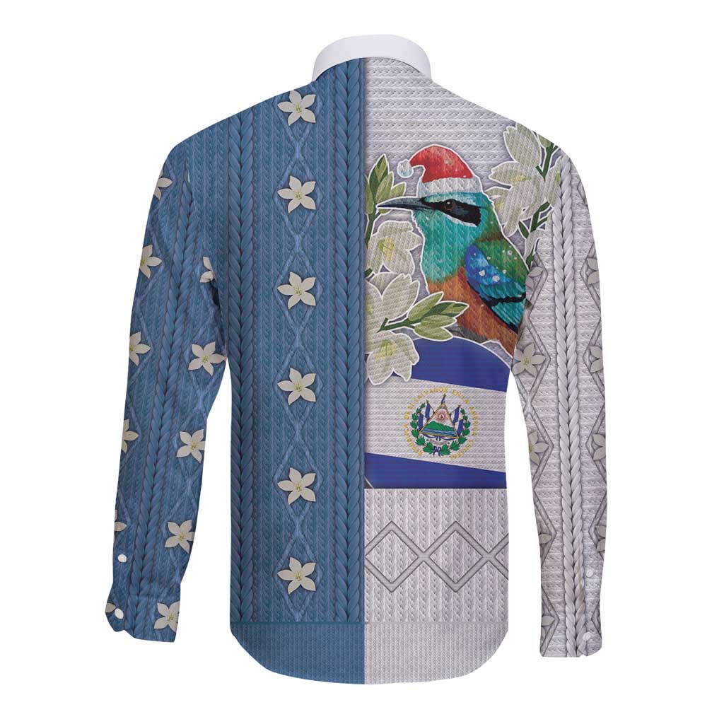 El Salvador Torogoz Christmas Long Sleeve Button Shirt With Wool Effect Patterns - Wonder Print Shop