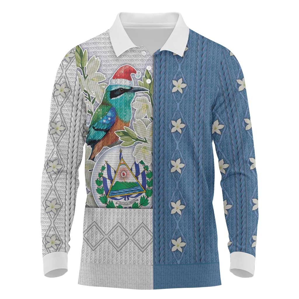 El Salvador Torogoz Christmas Long Sleeve Polo Shirt With Wool Effect Patterns - Wonder Print Shop