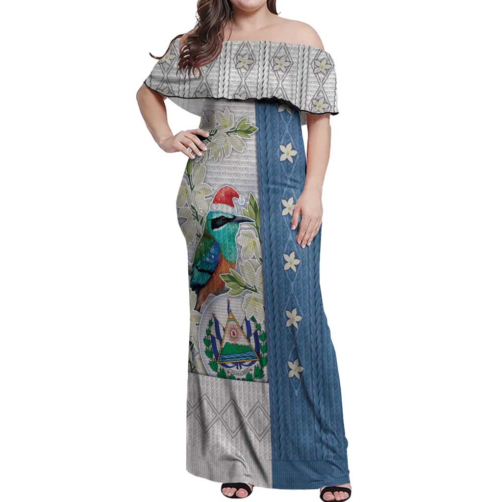 El Salvador Torogoz Christmas Off Shoulder Maxi Dress With Wool Effect Patterns - Wonder Print Shop