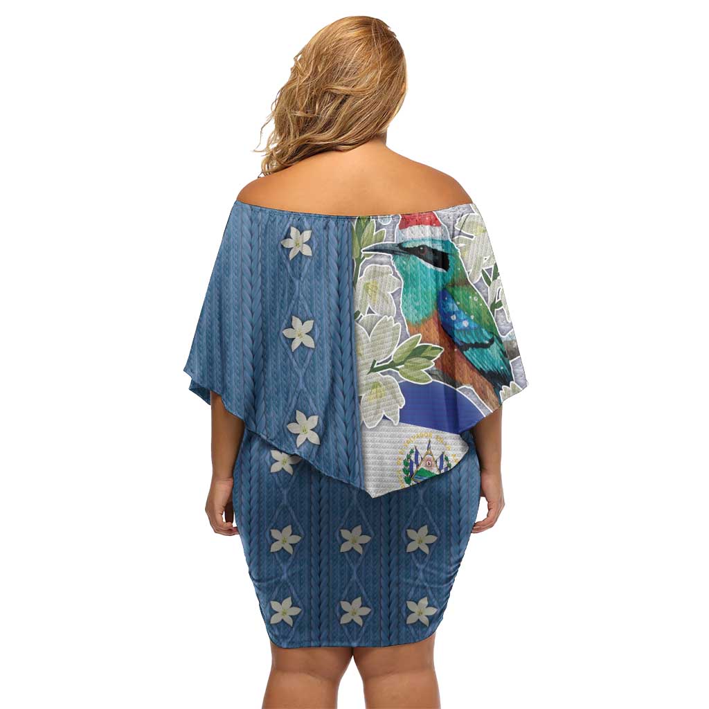 El Salvador Torogoz Christmas Off Shoulder Short Dress With Wool Effect Patterns - Wonder Print Shop