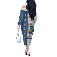 El Salvador Torogoz Christmas Off The Shoulder Long Sleeve Dress With Wool Effect Patterns - Wonder Print Shop