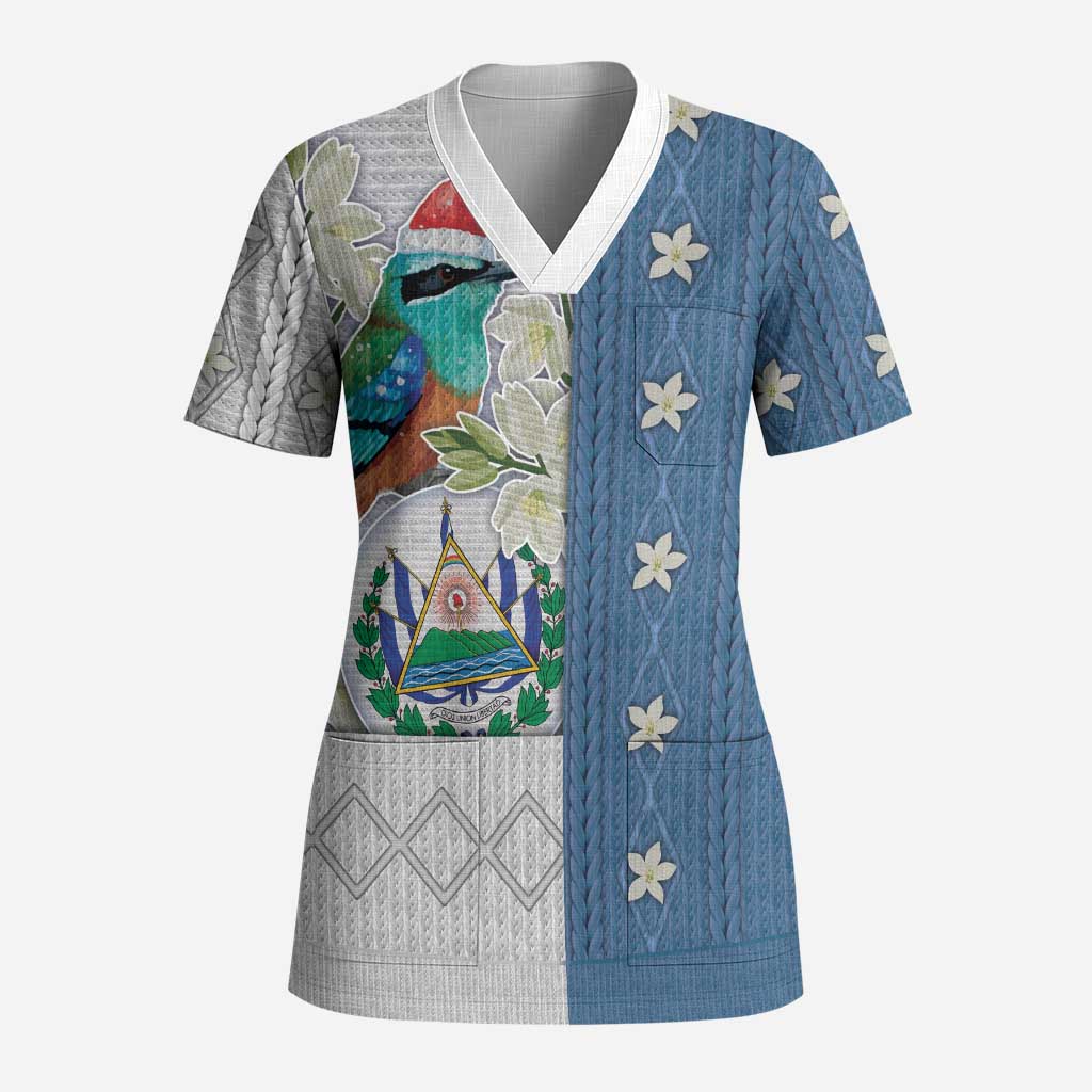 El Salvador Torogoz Christmas Scrub Top With Wool Effect Patterns - Wonder Print Shop