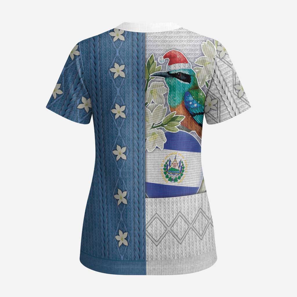 El Salvador Torogoz Christmas Scrub Top With Wool Effect Patterns - Wonder Print Shop