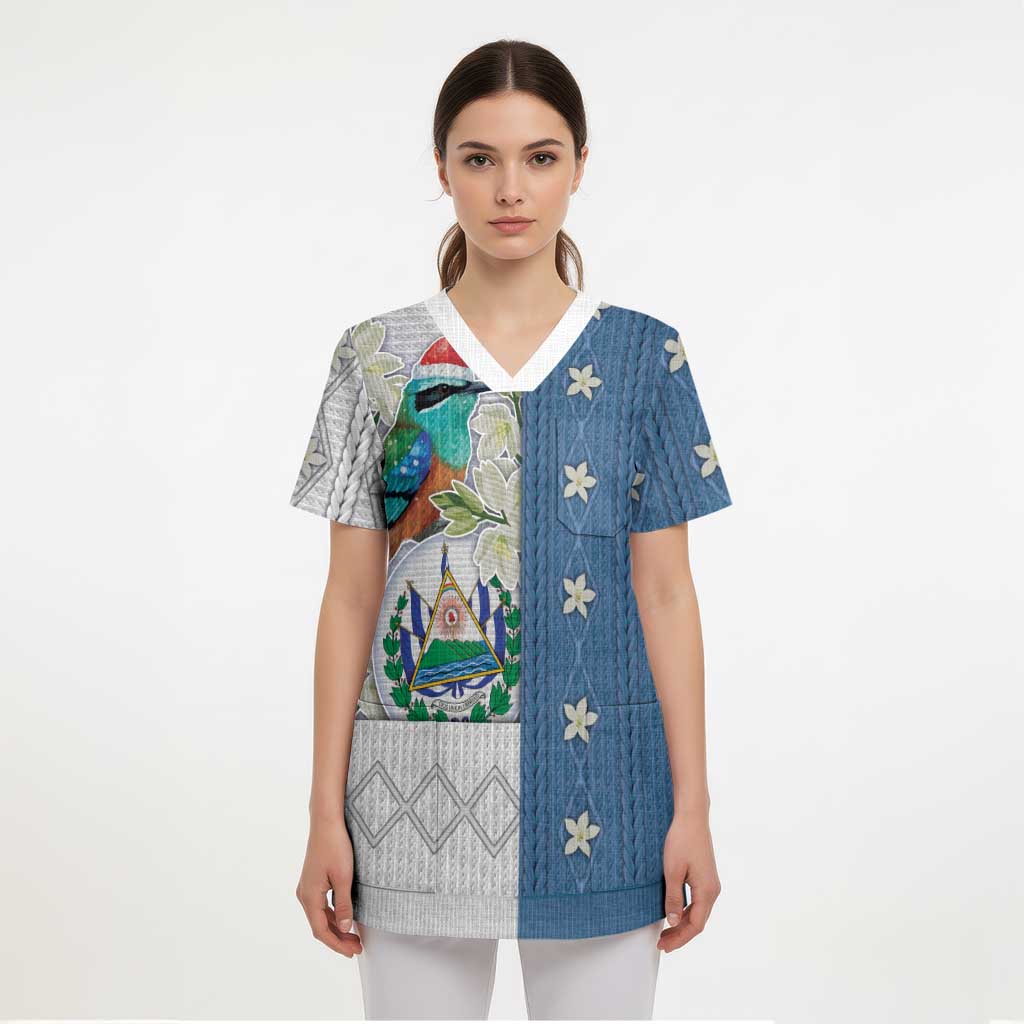 El Salvador Torogoz Christmas Scrub Top With Wool Effect Patterns - Wonder Print Shop