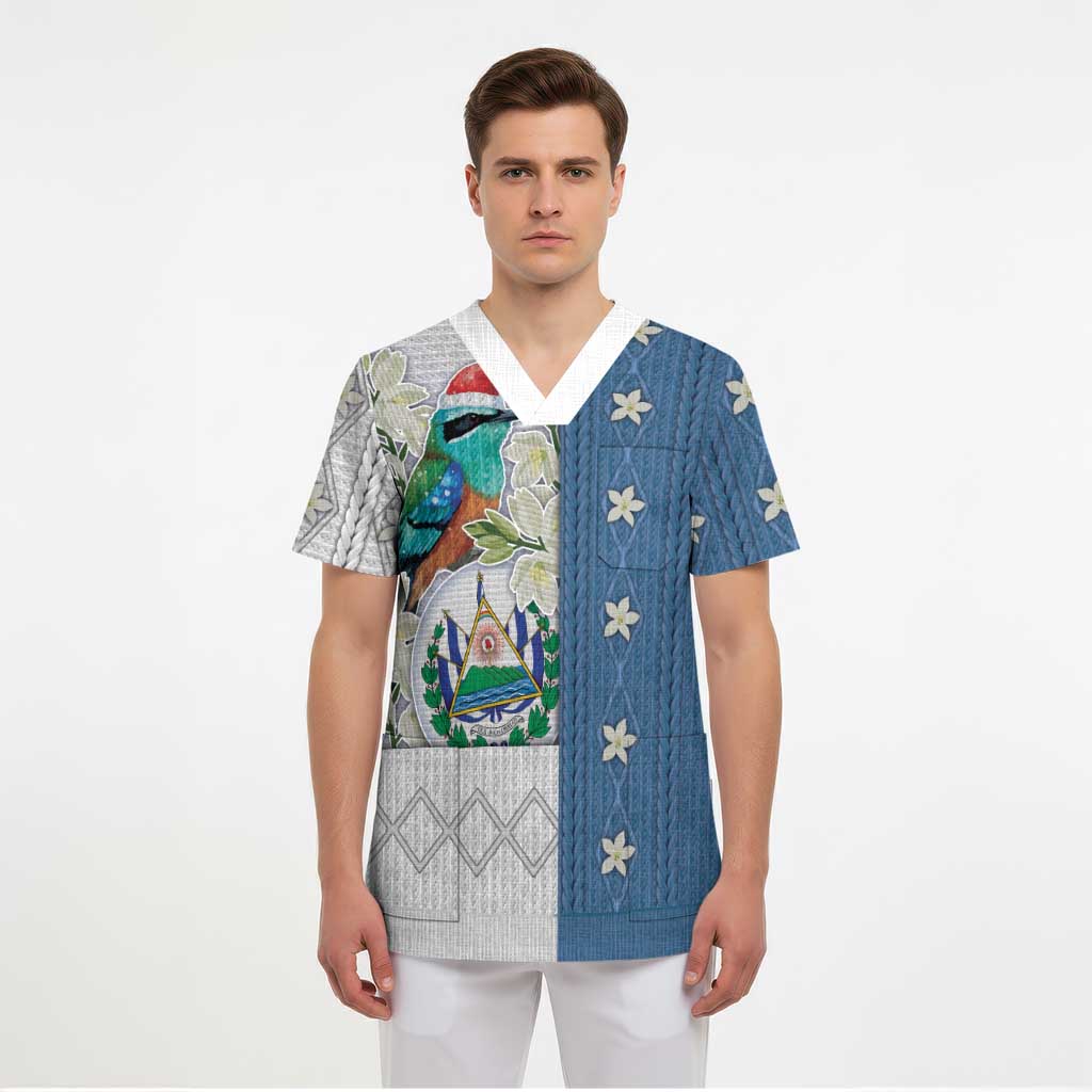 El Salvador Torogoz Christmas Scrub Top With Wool Effect Patterns - Wonder Print Shop