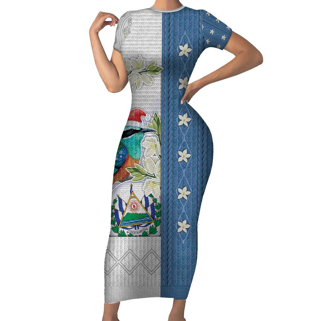 El Salvador Torogoz Christmas Short Sleeve Bodycon Dress With Wool Effect Patterns - Wonder Print Shop