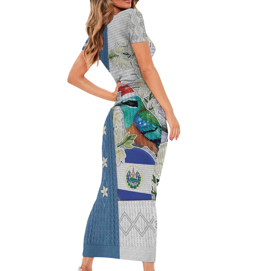 El Salvador Torogoz Christmas Short Sleeve Bodycon Dress With Wool Effect Patterns - Wonder Print Shop