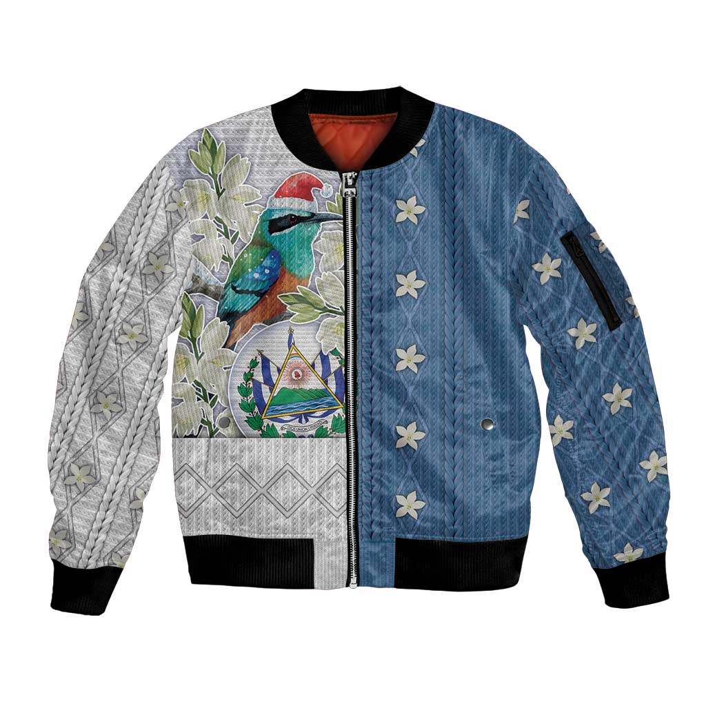 El Salvador Torogoz Christmas Sleeve Zip Bomber Jacket With Wool Effect Patterns - Wonder Print Shop