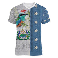 El Salvador Torogoz Christmas Women V-Neck T-Shirt With Wool Effect Patterns - Wonder Print Shop