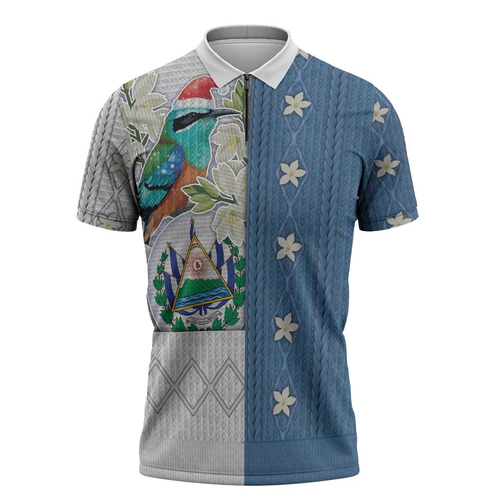 El Salvador Torogoz Christmas Zipper Polo Shirt With Wool Effect Patterns - Wonder Print Shop