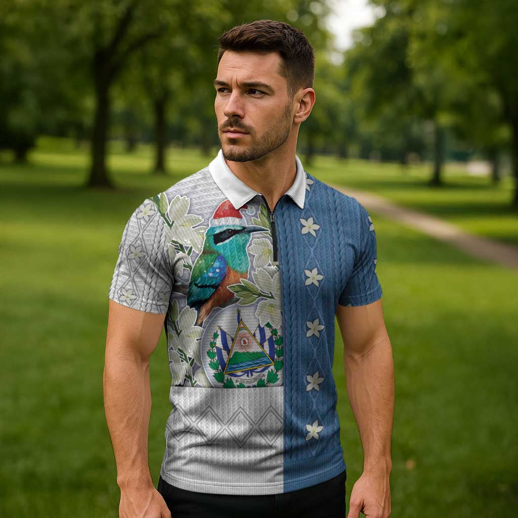 El Salvador Torogoz Christmas Zipper Polo Shirt With Wool Effect Patterns - Wonder Print Shop