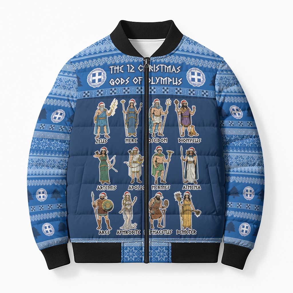 Greece Christmas Bomber Puffer Jacket The Twelve Gods Of Olympus - Wonder Print Shop