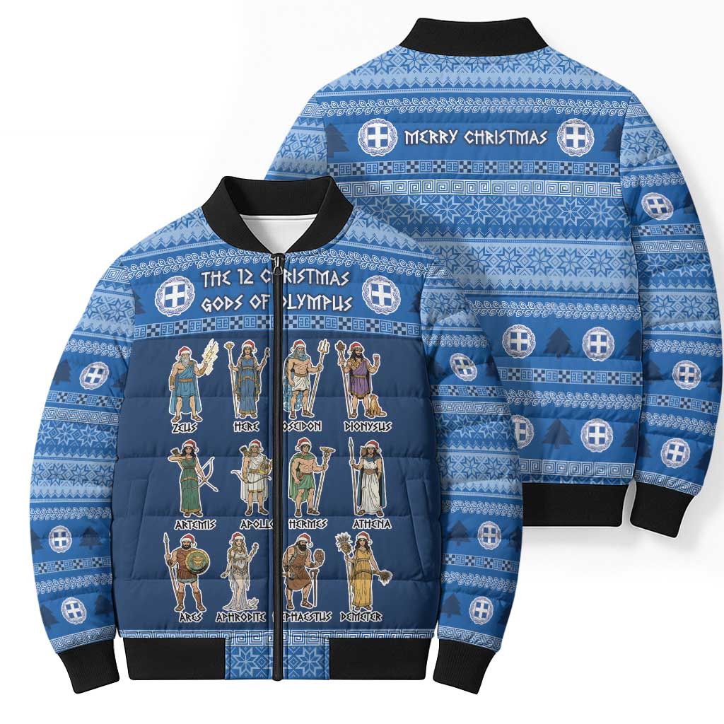 Greece Christmas Bomber Puffer Jacket The Twelve Gods Of Olympus - Wonder Print Shop