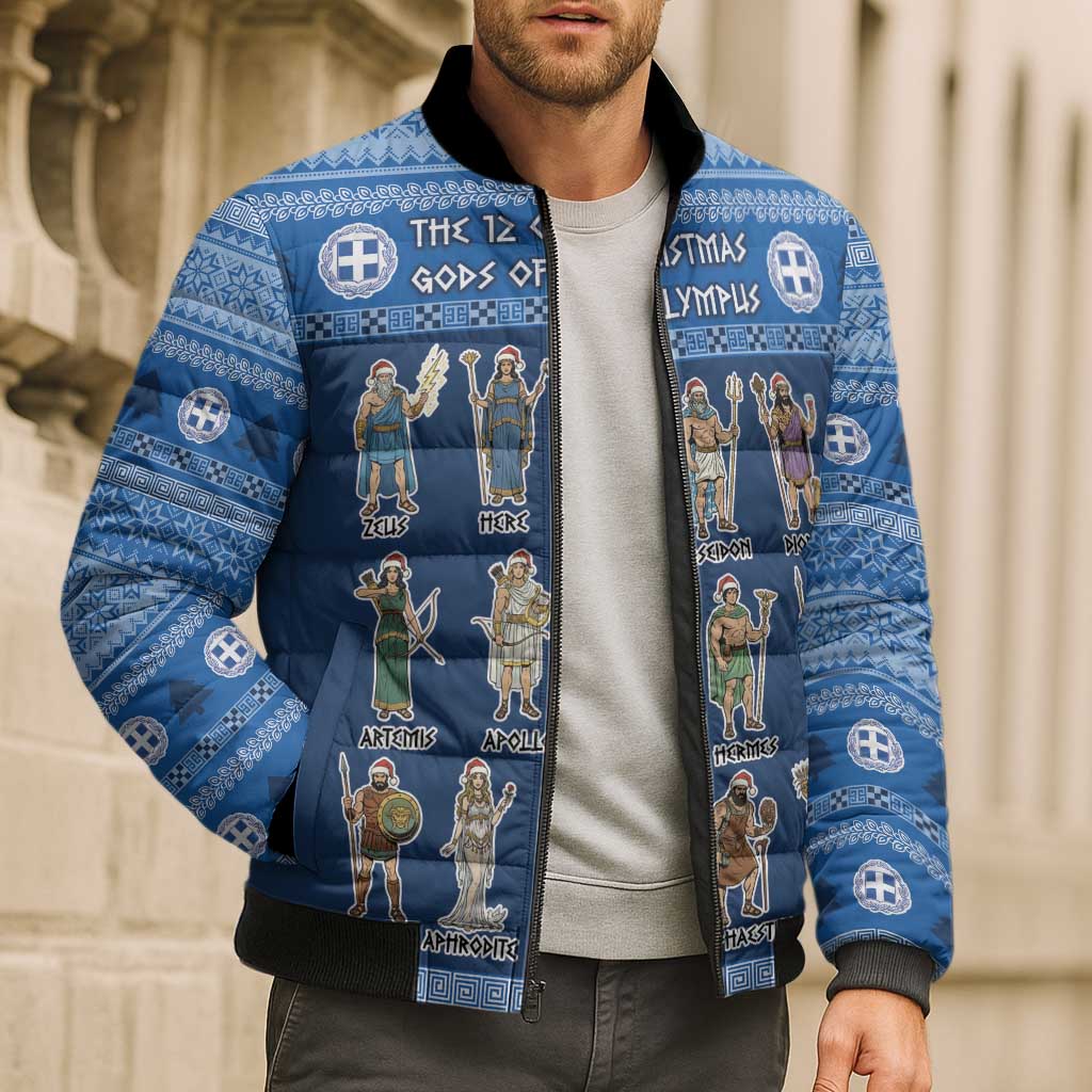 Greece Christmas Bomber Puffer Jacket The Twelve Gods Of Olympus - Wonder Print Shop
