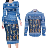 Greece Christmas Couples Matching Long Sleeve Bodycon Dress and Long Sleeve Button Shirt The Twelve Gods Of Olympus - Wonder Print Shop